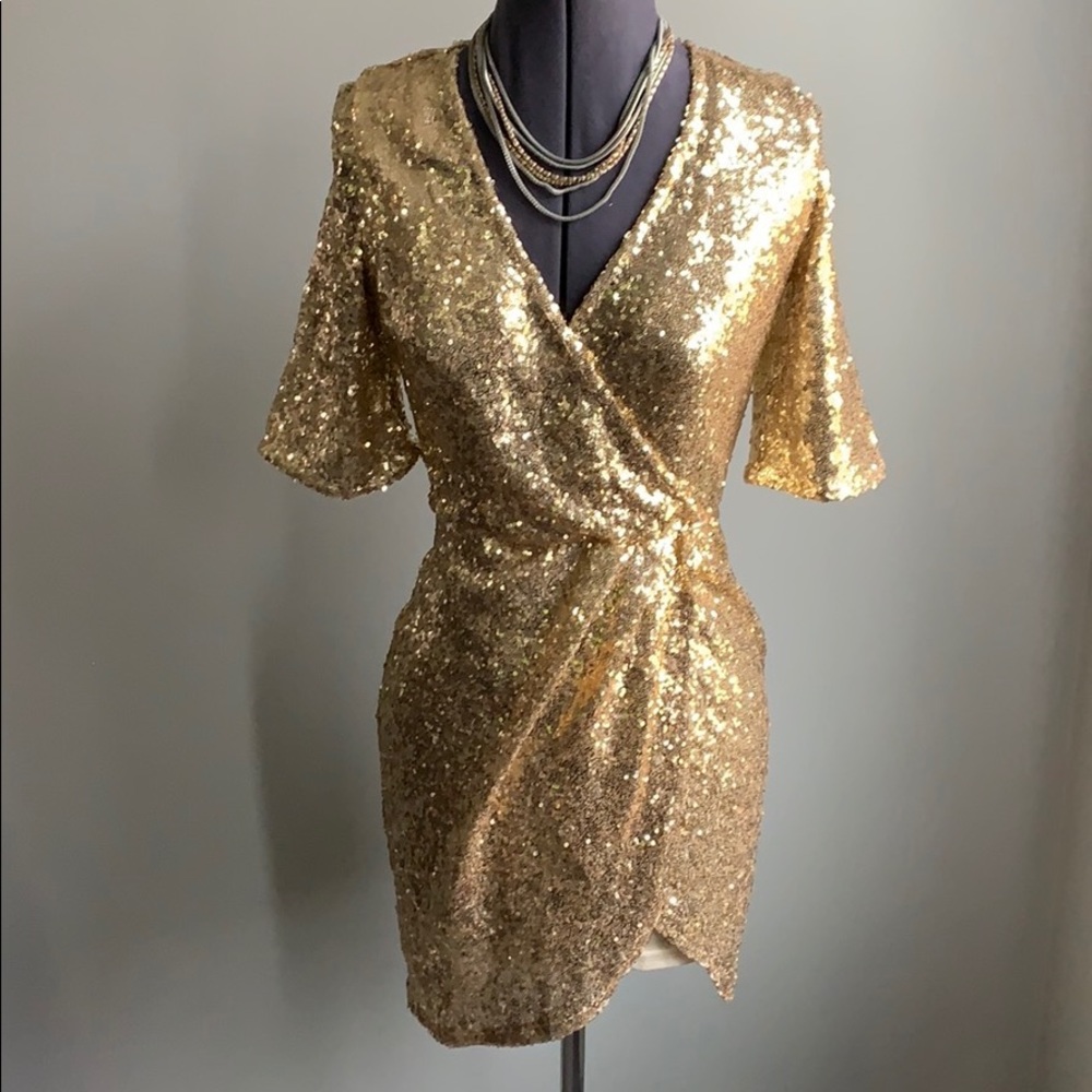 Gold Sequin Peekaboo Back Dress